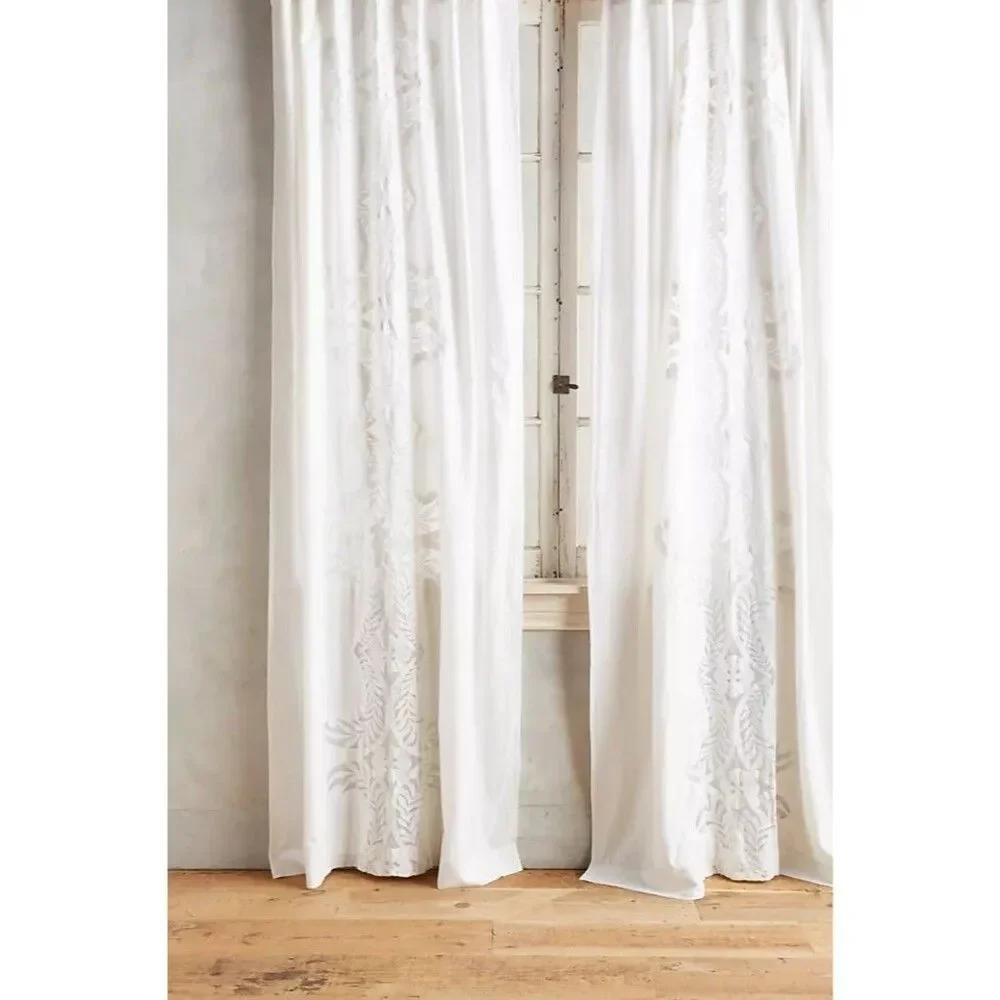 Anthropologie Embroidered Lacina Curtain Panel Lace White 96” NEW